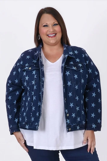 Plus Size Indigo Star Stretch Denim Jacket