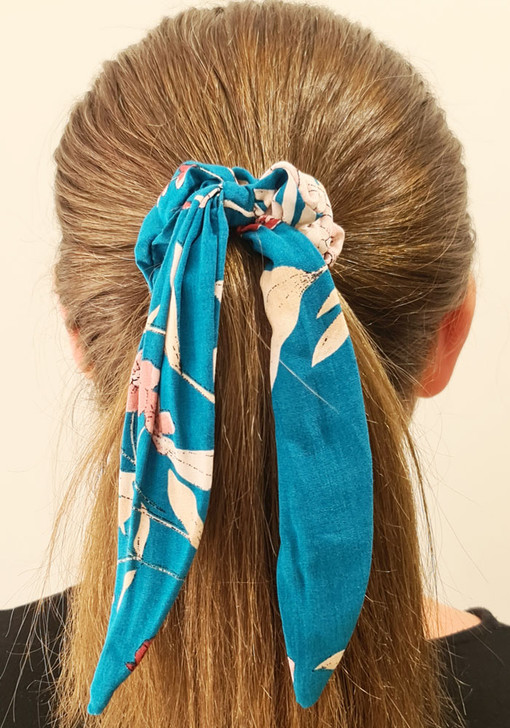 Teal Floral Scrunchie With Tail