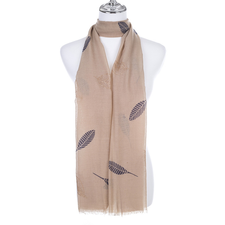 Coffee Falling Leaves Cotton Viscose Scarf