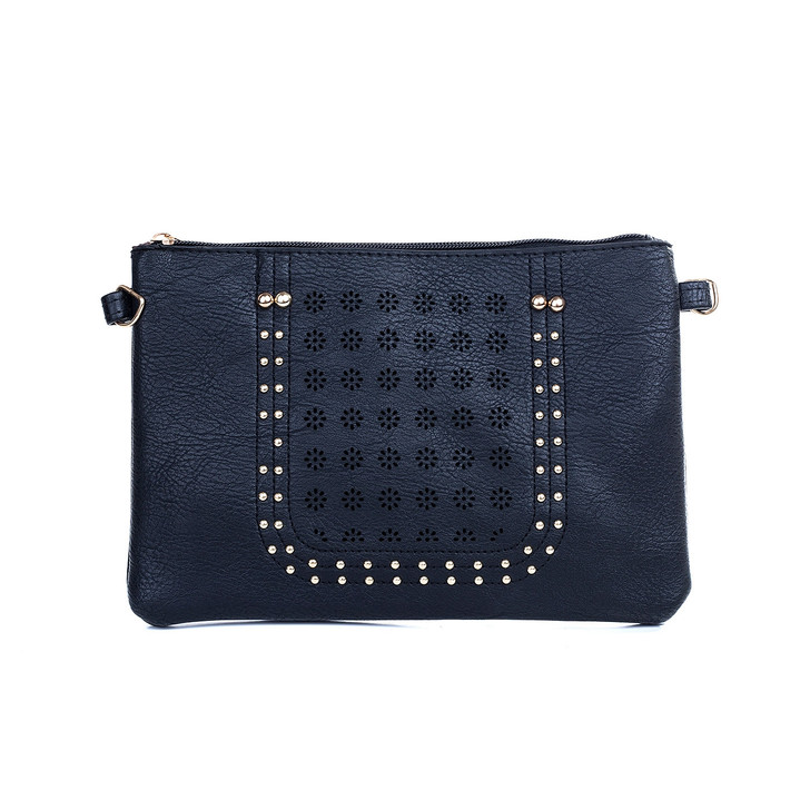 Gold Stud And Laser Cut Black Bag