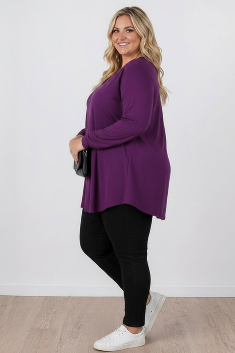 Plus Size Purple Long Sleeve Swing Top