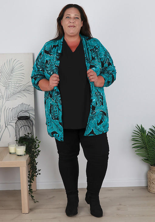 Plus Size Tropical Teal Long Sleeve Jersey Jacket