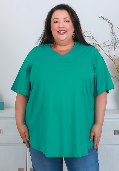 Green V Neck Cotton Tee