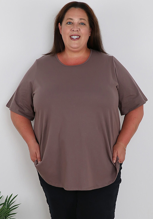 Plus Size Taupe Cotton Round Neck Tee