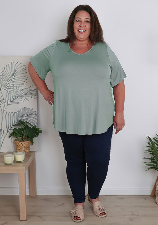 Plus Size sage Casual Comfort V Neck Tee