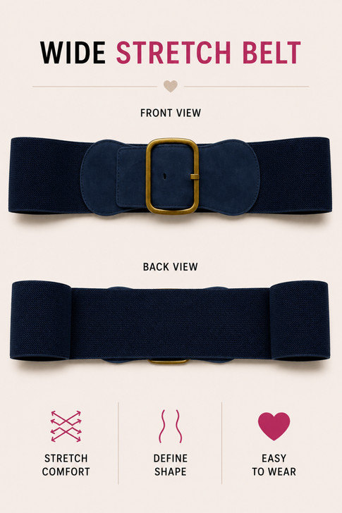 Black Large Buckle Stretch Belt