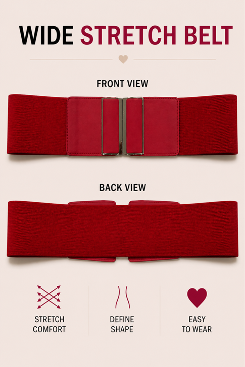 Red Gold Buckle Stretch Belt