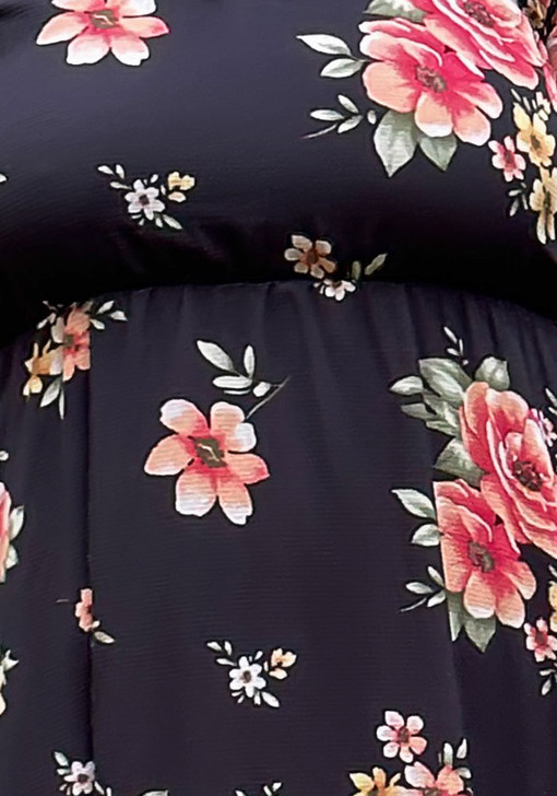 Plus Size Stunning Black Floral Midi Dress 