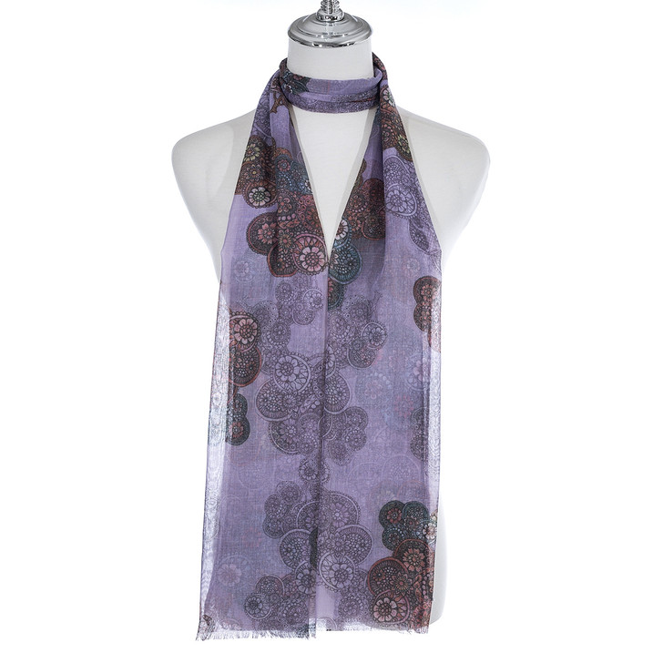 Lilac Swirling Trees Cotton Viscose Blend Scarf 