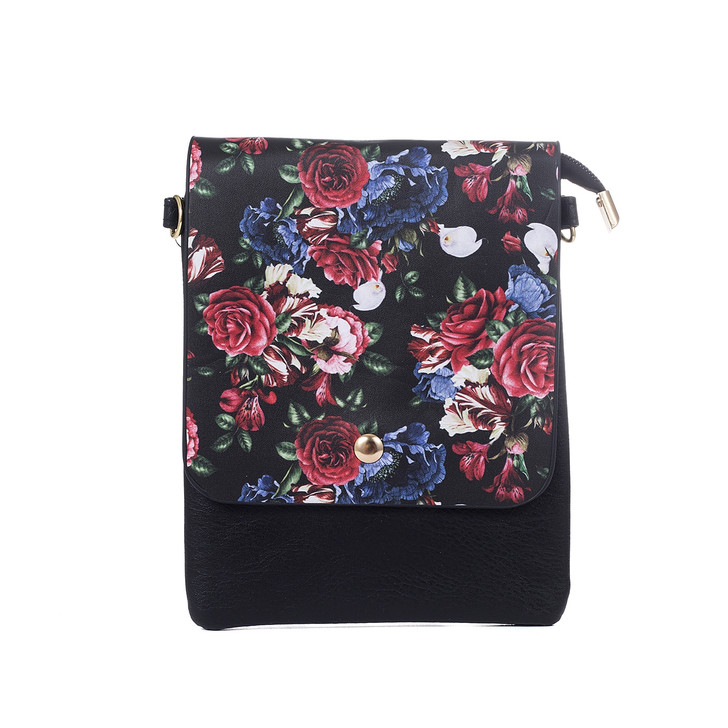 Black Red Floral Detail Bag