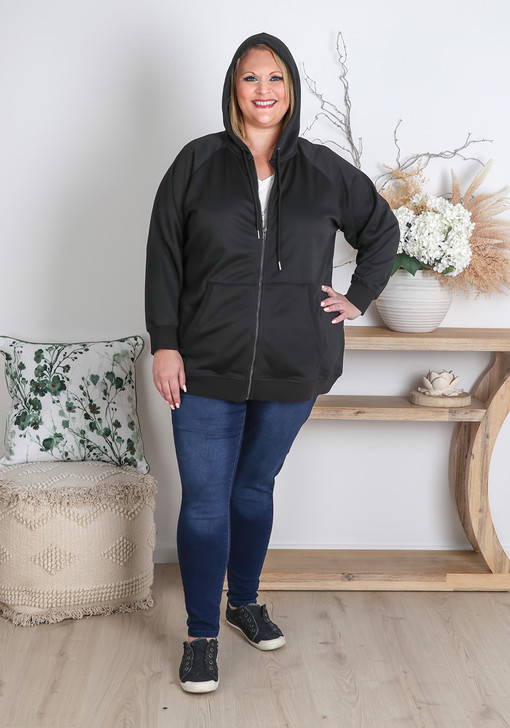 Plus Size Casual Black Zippered Hoodie