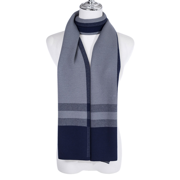 Navy And Grey Cotton Blend Scarf