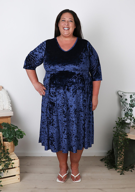 ***Crushed Velvet Blue Dress