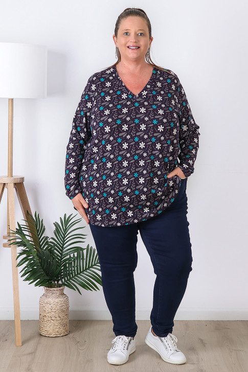 Plus Size Purple Floral Light Knit Top