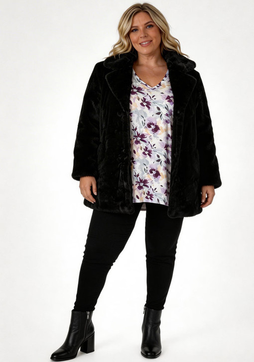 Black Faux Fur Winter Coat