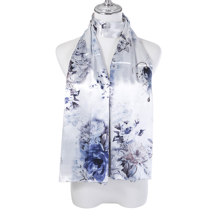 Shades Of Blue Floral Silk Feel Scarf