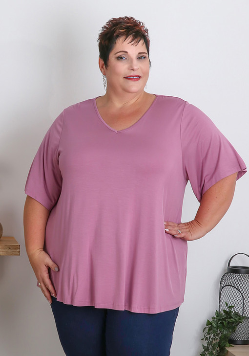 Plus Size Mauve Bamboo V Neck Top