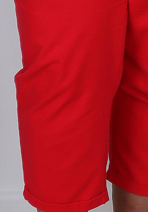 Plus Size Red Linen Blend Cuff Crop Pants