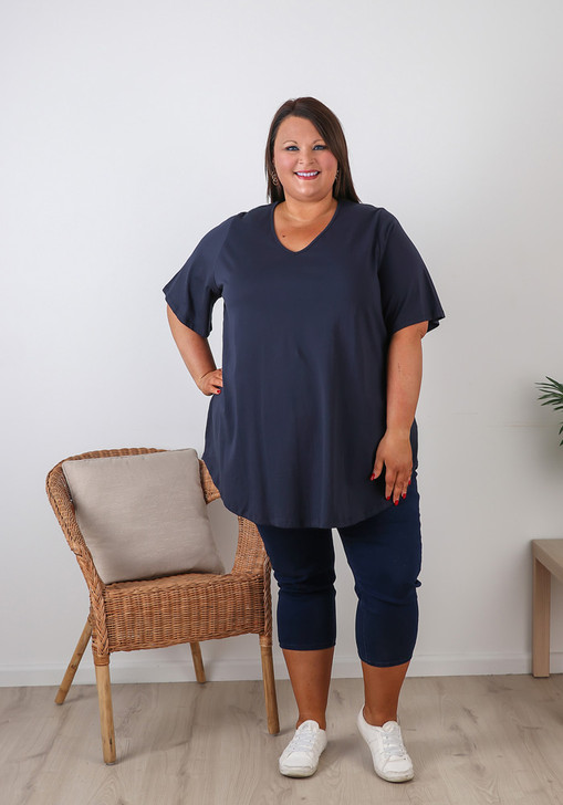 Plus Size V Neck Tee Navy