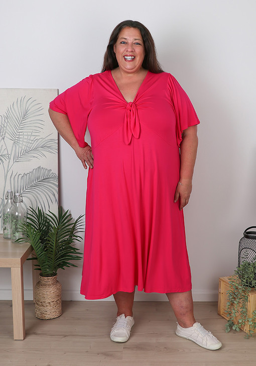 Plus Size Hot Pink Knotted Bust Stretch Bamboo Dress