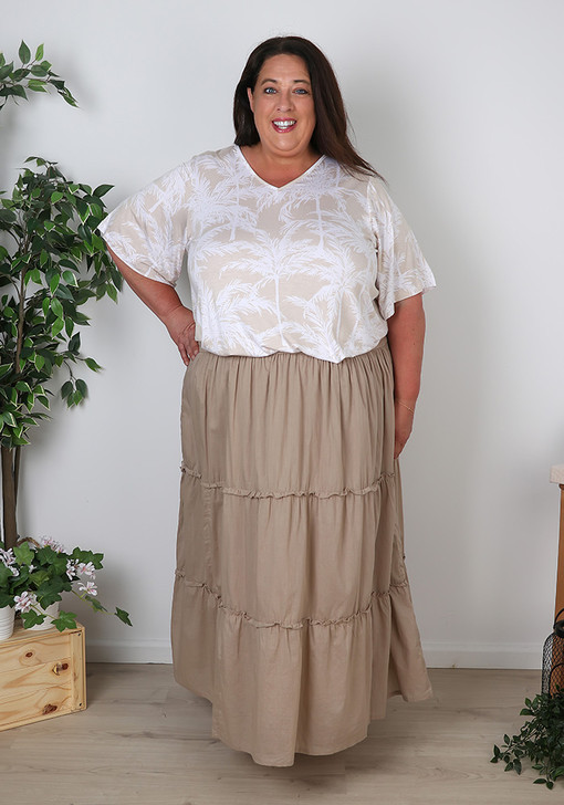 Plus Size Taupe Tiered Cotton Skirt