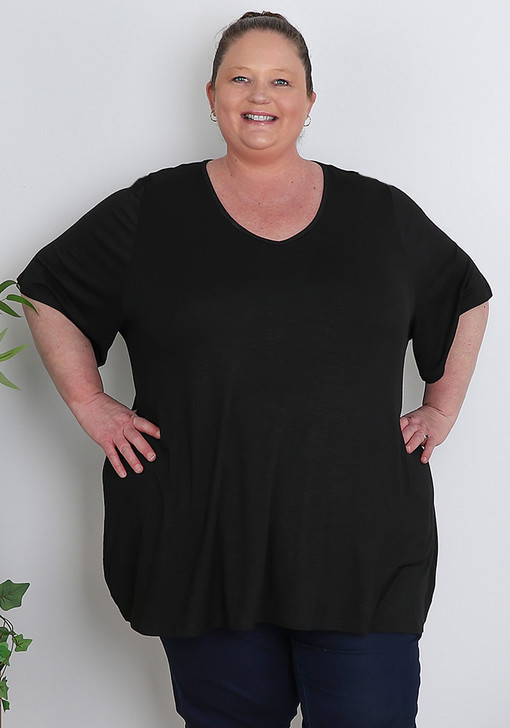 Plus Size Black Textured Thread Look Tee