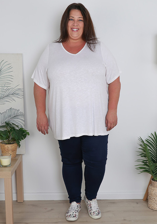 Plus Size White Textured Thread Look Tee