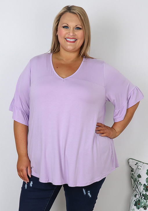 Plus Size Lilac Bamboo Top with Frill Sleeves