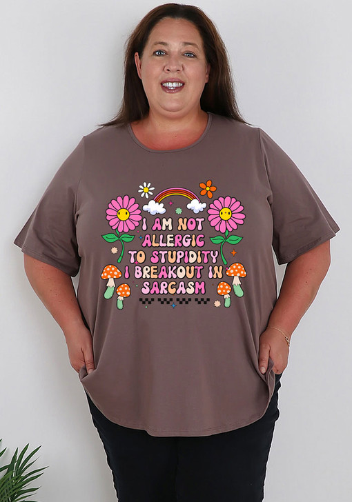 I am not allergic to stupidity Plus size tee Taupe Round Neck Tee