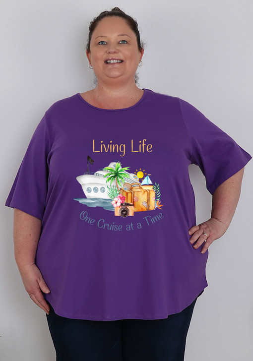 Plus Size Cruise Life Print Purple Tee