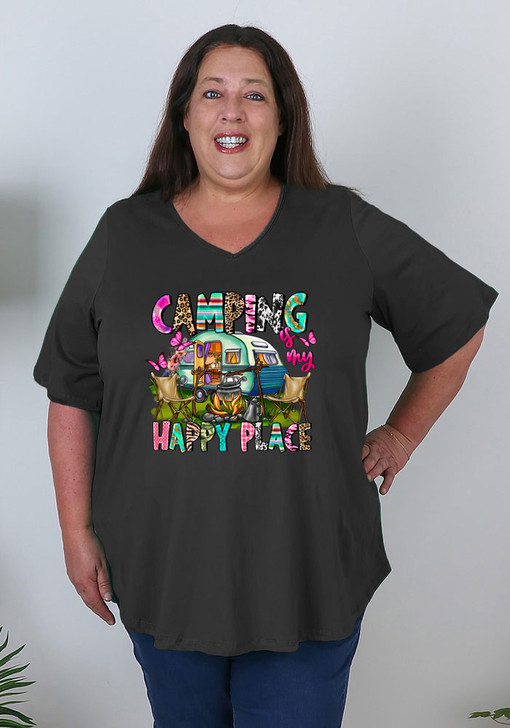 Plus Size My Happy Place Black Tee