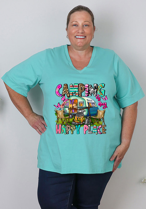 Plus Size My Happy Place Turquoise Top