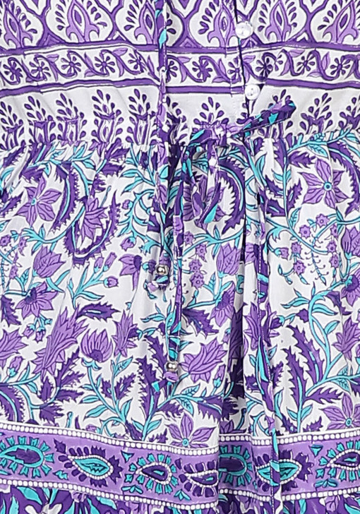 Plus Size Hand Block Printed Purple Boho Dress