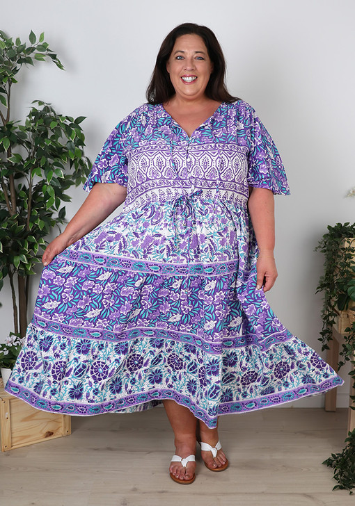 Hand Block Printed Purple Boho Dress