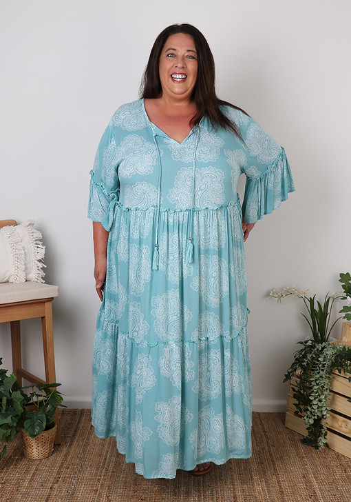 Plus Size Romance Turquoise Paisley Boho Dress