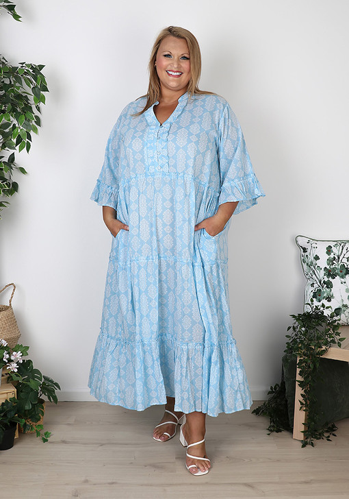 Plus Size Blue Holiday Boho Dress