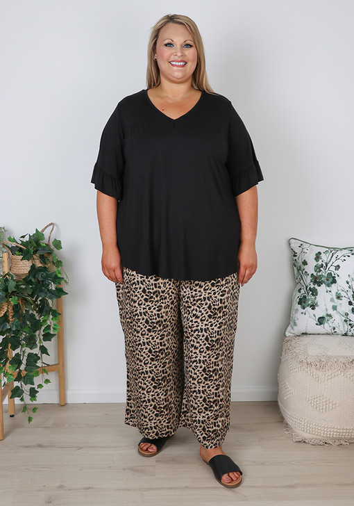 Plus Size Black Bamboo Top with Frill Sleeves