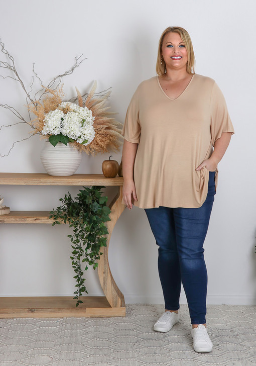 Plus Size Essential Basics Latte Curved Hem Top