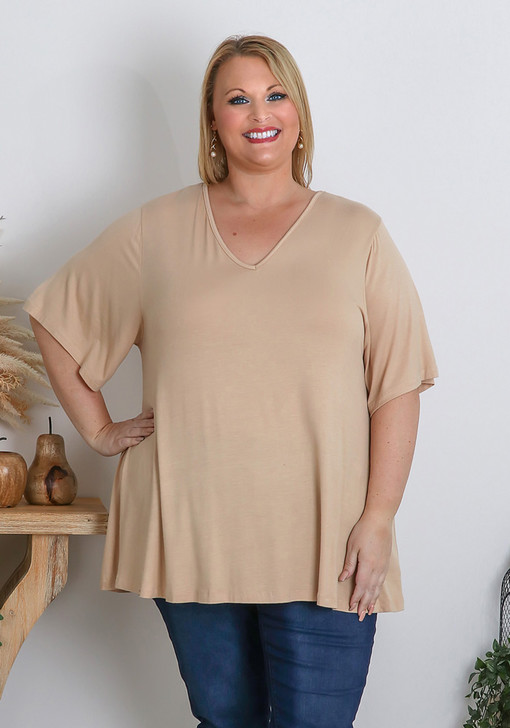 Essential Basics Latte Curved Hem Top