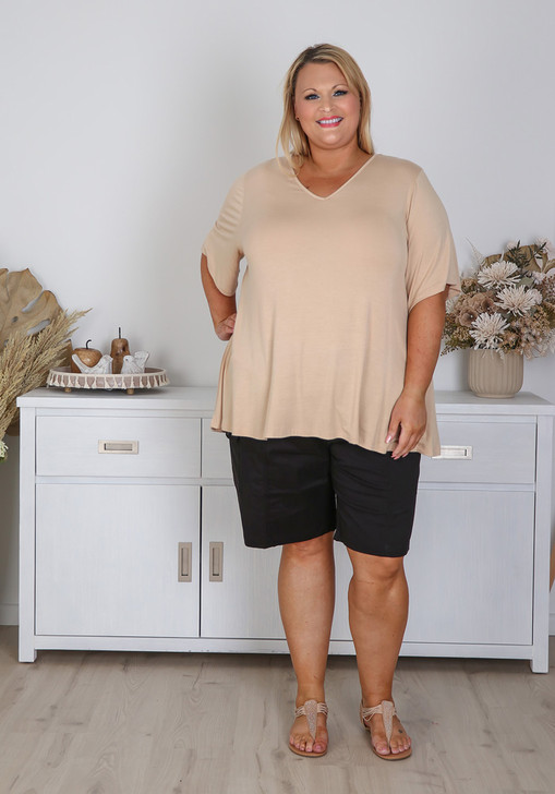 Plus Size Latte Curved Hem Top