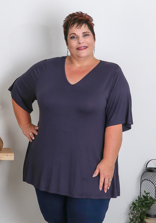 Comfort Basics Navy Curved Hem Top