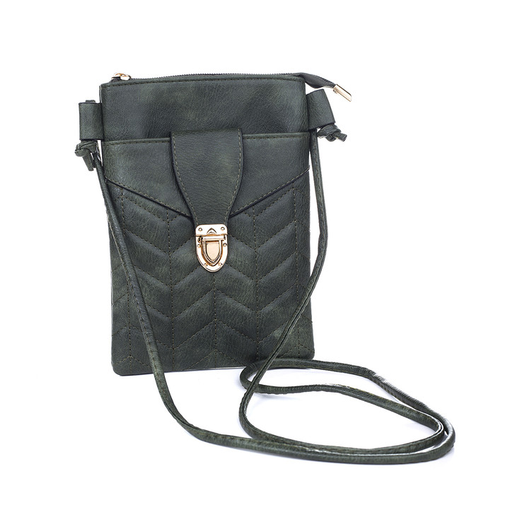 Olive Green Chevron Stitch Cross Detail Body Bag