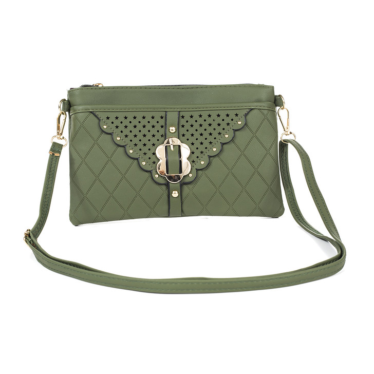 Forrest Green Laser Cut Stars With Gold Buckle Cross Body Bag