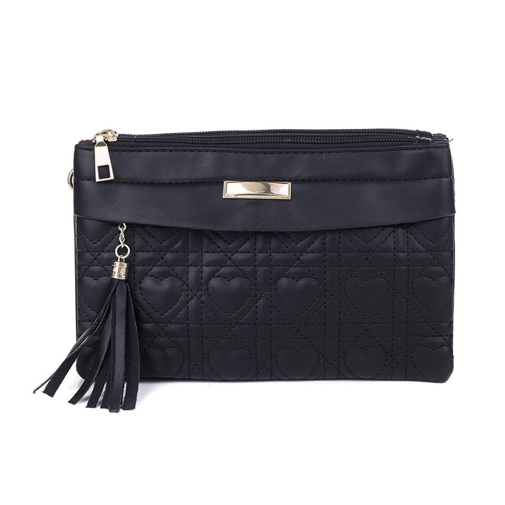 Black Heart Detail Four Pocket Cross Body Bag With Tassel