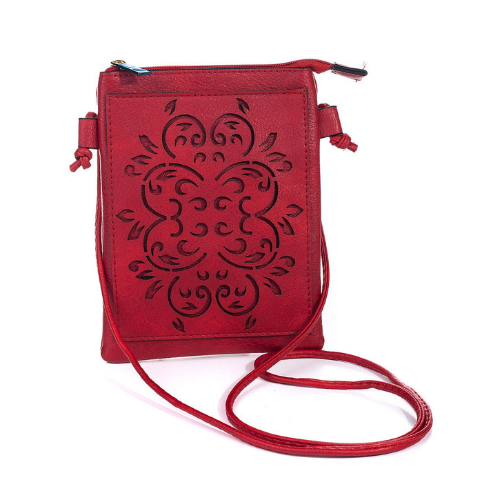 Red Floral Swirls Laser Cut Bag
