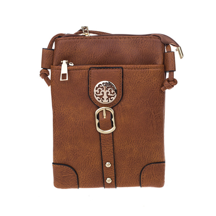  Tan Double Pocket Buckle Detail Bag