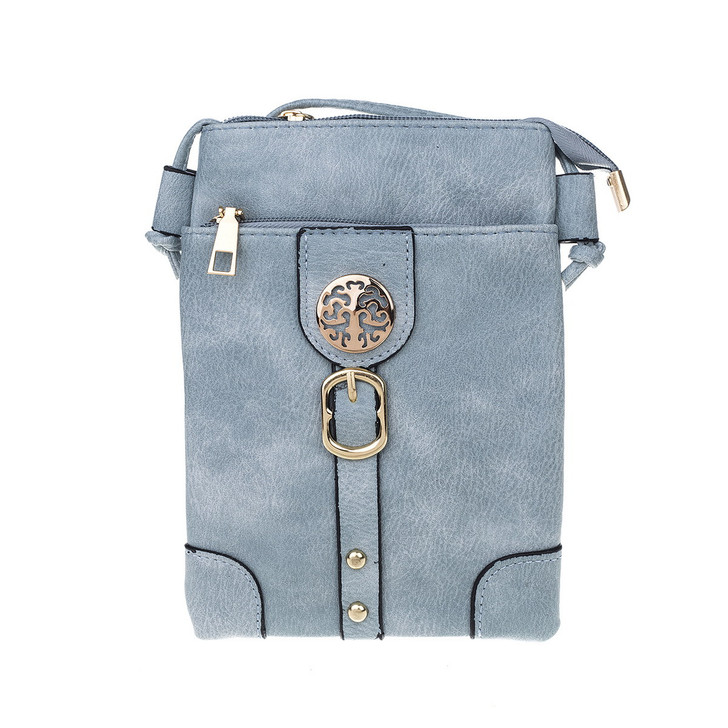 Blue Double Pocket Buckle Detail Bag