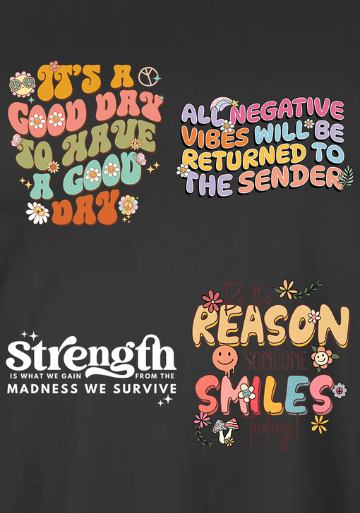 Plus Size Fun Positivity Print Black V Neck Cotton Tee