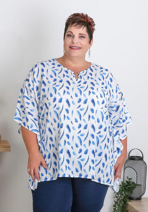 Plus Size Blue Falling Feathers Kaftan Top