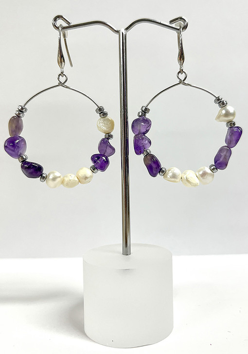 Amethyst and Freshwater Pearl Hook Earrings